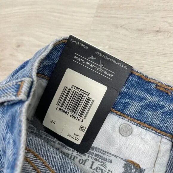 Levis 501 90s Denim Shorts Womens 24 Medium Wash High Rise Distressed A19620002 - Picture 3 of 4